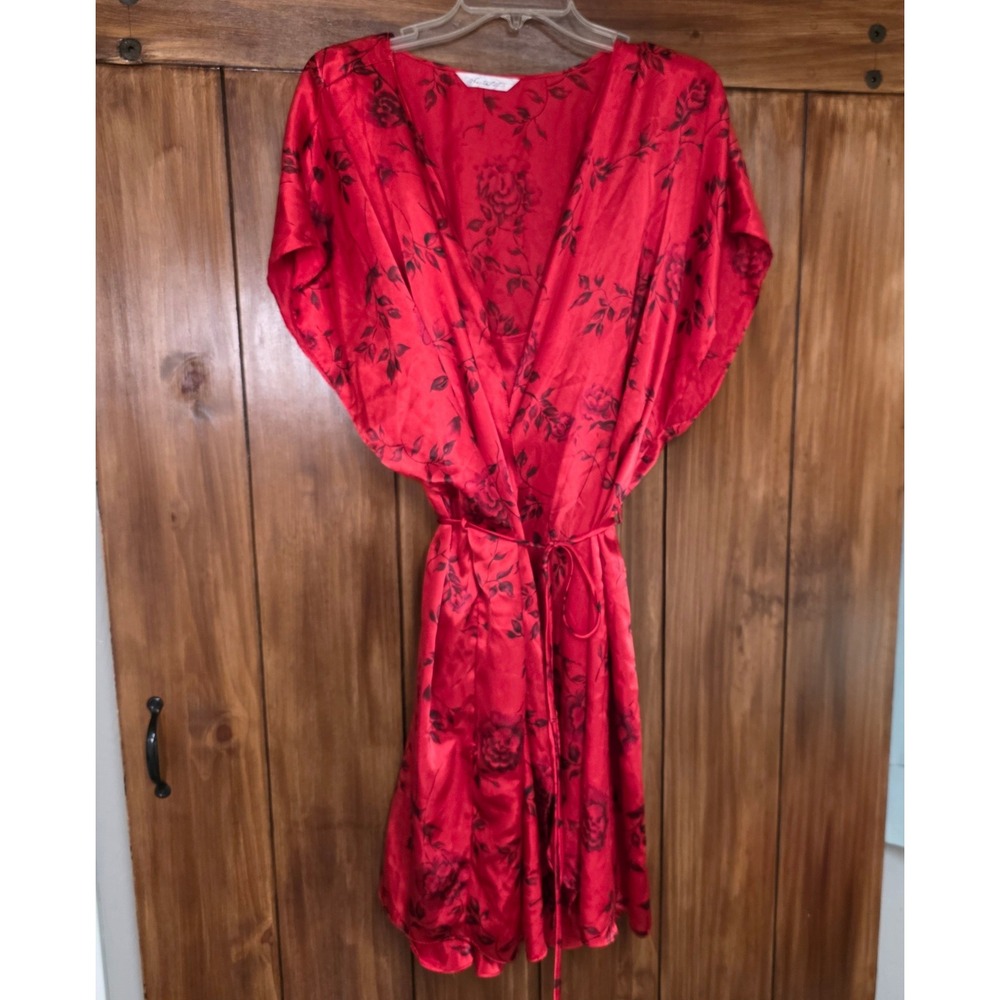 Chemise Robe & Gown Set Womens 3XL Red Floral Satin Sleepwear, GUC